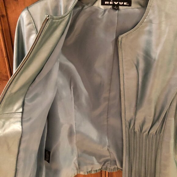 FRENCH EUC VINTAGE GENUINE LEATHER! RÉVUE Metallic Blue Jacket - Picture 7 of 11